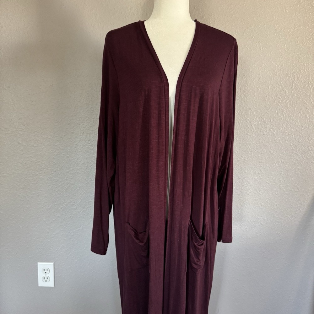 Torrid Womens Size 3X Maroon Super Soft Knit Duster Open Front Cardigan Sweater - Picture 2 of 10